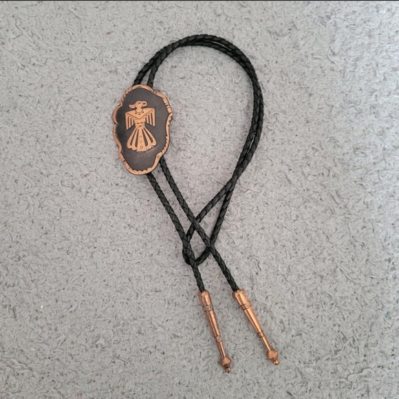 Black and Copper Color Thunderbird Bolo Tie - Picture 1 of 5